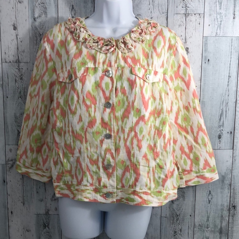 Ruby Rd. Linen Blend Geometric Jacket 18 - Picture 2 of 11